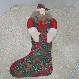 Vintage 90s Anco Plush Santa Claus Stocking Patchwork Country Core Rustic